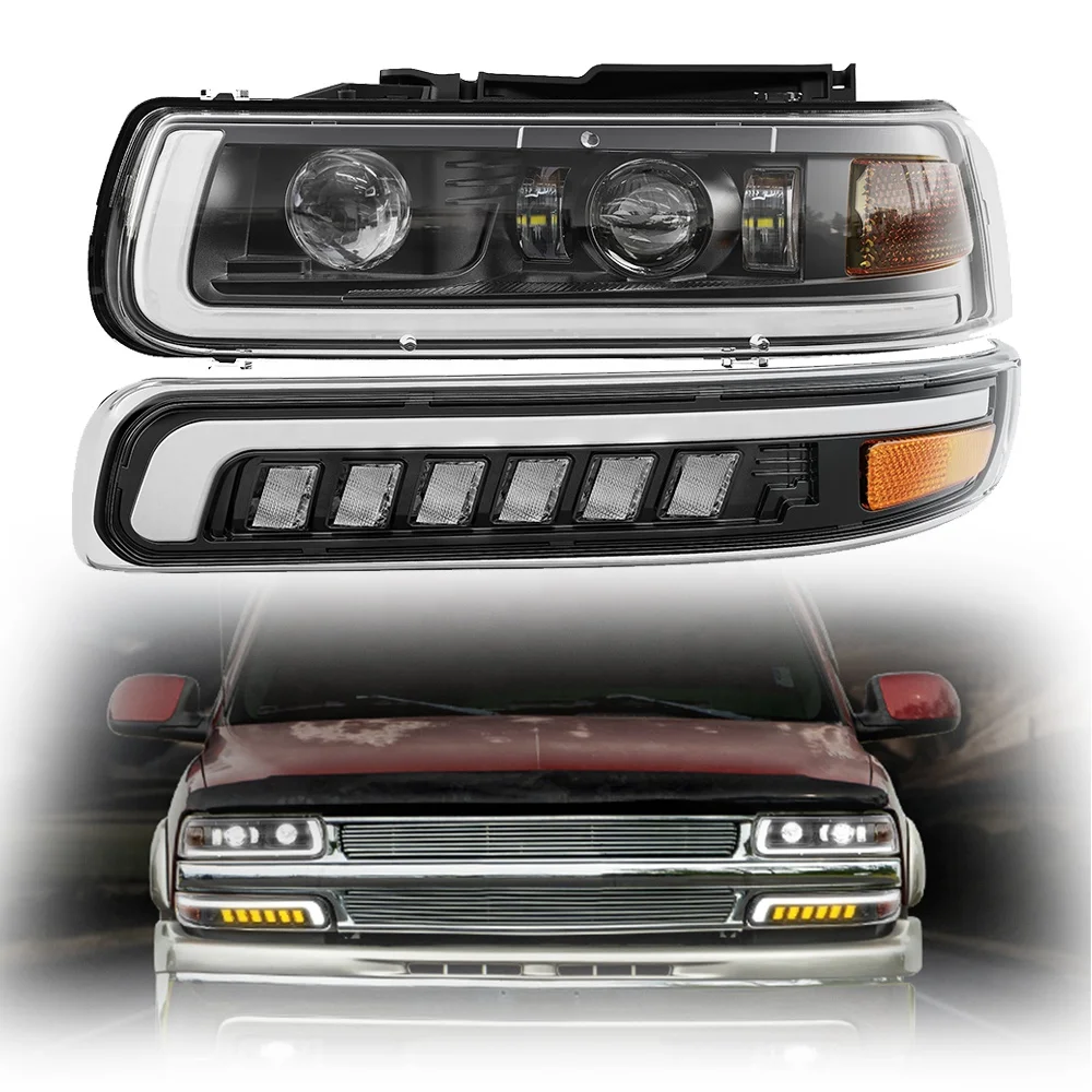 

Assembly Headlights + Bar DRL + Bumper LED Turn Signal Lights High Power LED Headlight for 2000-2006 Chevy Silverado