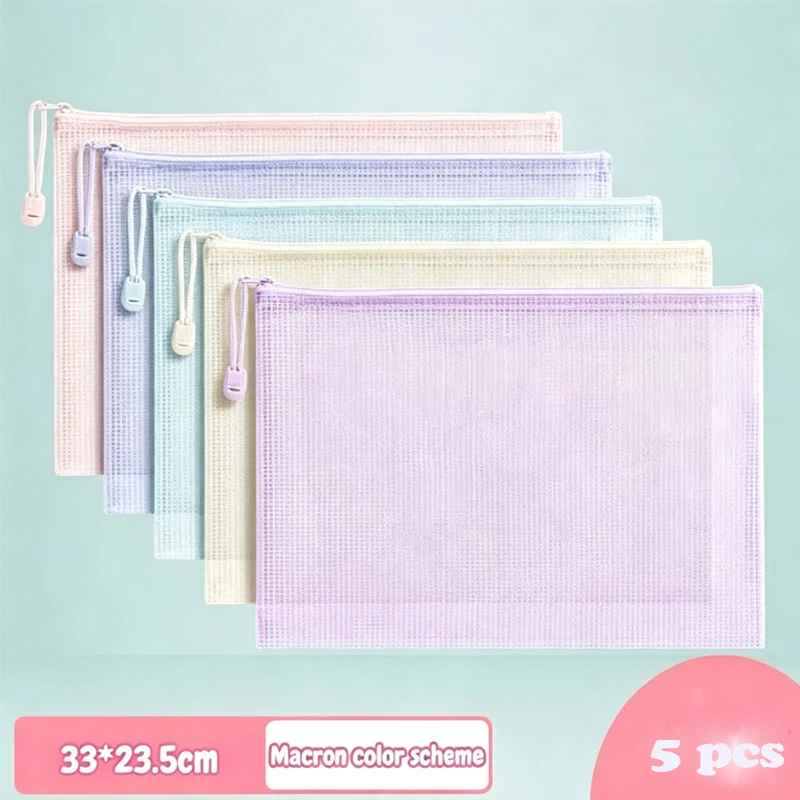 

A4 plastic zipper file bag, 5-piece set, cross stitch and puzzle storage bag, travel and office supplies storage bag