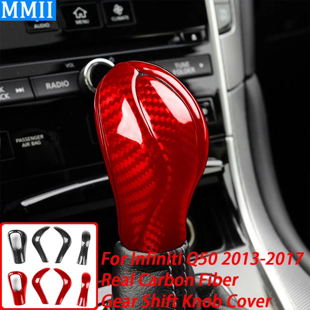 

Real Red Carbon Fiber Gear Shift Knob Panel Cover Trim Car Interior Decoration Retrofit Accessories For Infiniti Q50 2013-2017