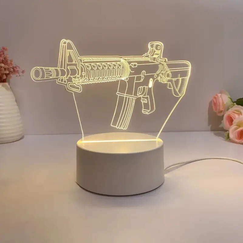 1 machine gun modeling creative 3D nightlight, AK machine gun, submachine gun style lamp, USB interface warm light, game player