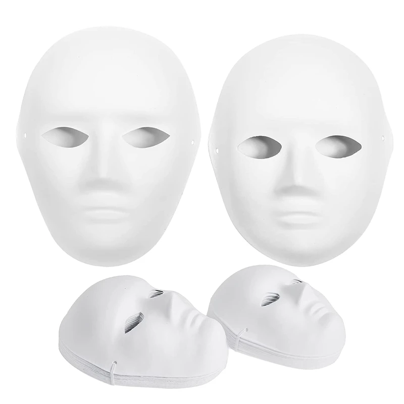 5 Pcs DIY Full Face Craft Masks Blank White Paintable Paper Mache Mask for Masquerade Cosplay Halloween Mardi Gras Party Prop