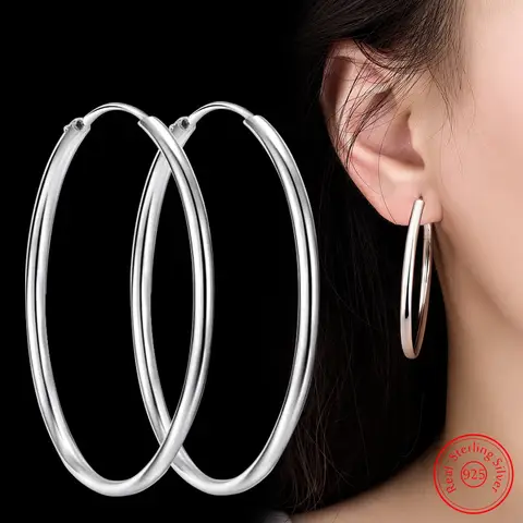 Pendientes de aro redondos de moda para mujer, joyería nueva de Plata de Ley 925 auténtica