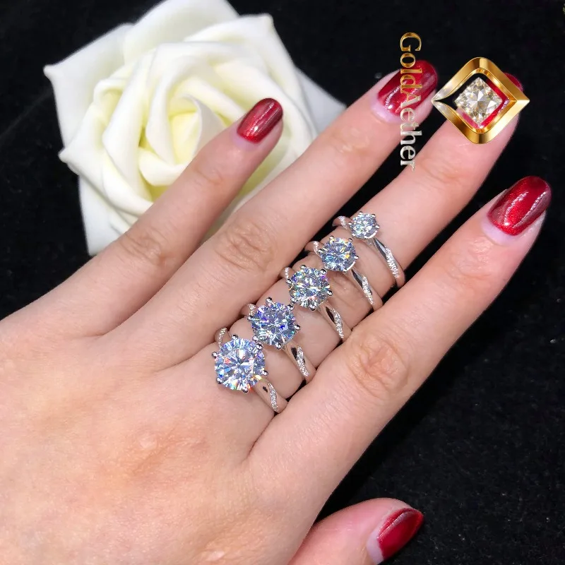 

GoldNouveau Exquisite Craft 0.5-3.0Ct D Color Moissanite Engagement Diamond Ring AU585 14K White Gold Ring 066