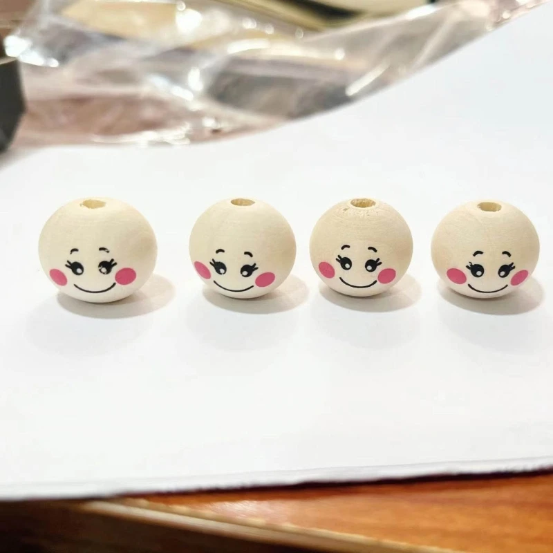 DIY Decor Craft Wooden Beads for Crafting Wooden Faced Beads Smiles Wooden Beads drop ship