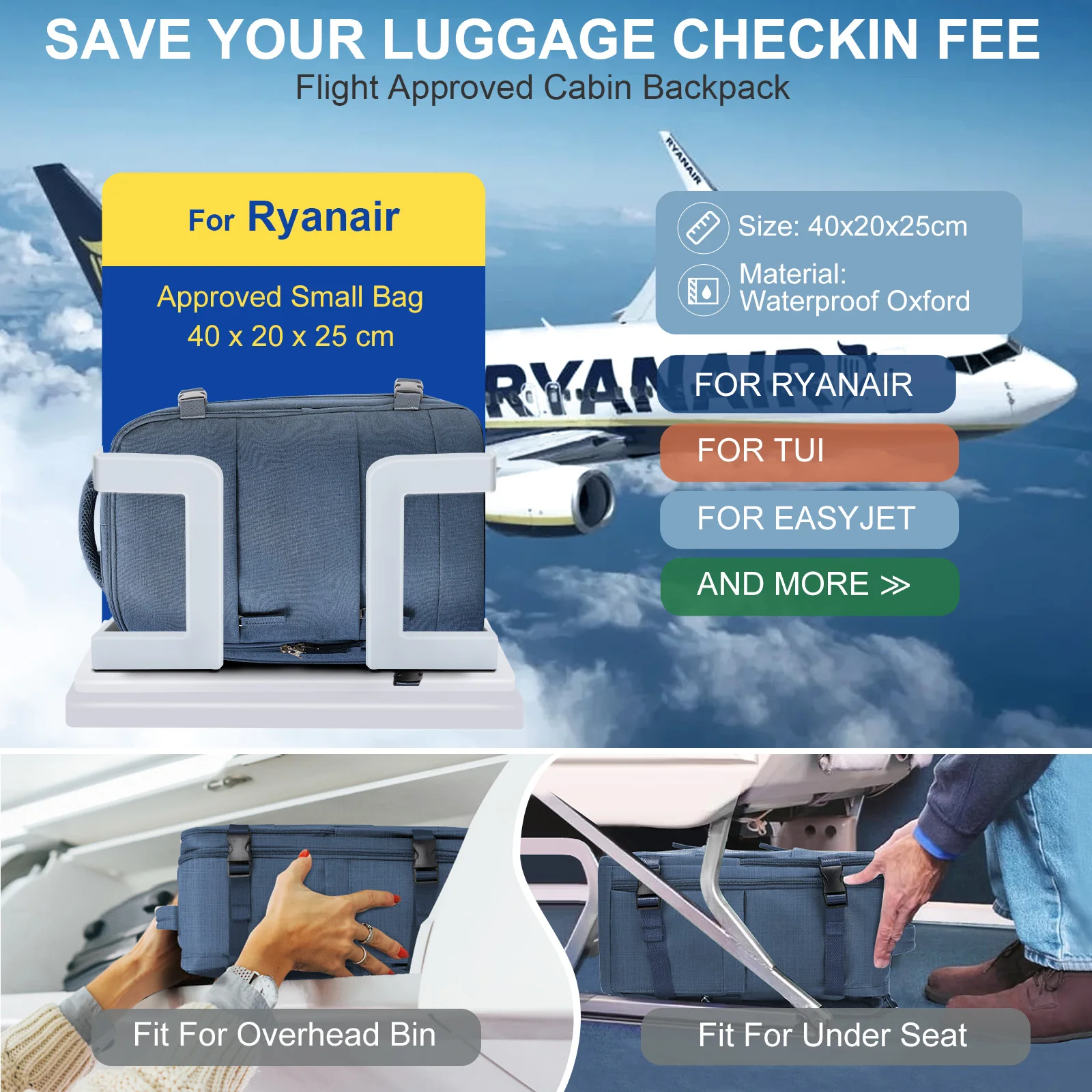 easyjet borsa da cabina 40x20x25 sottosella-ryanair borse da