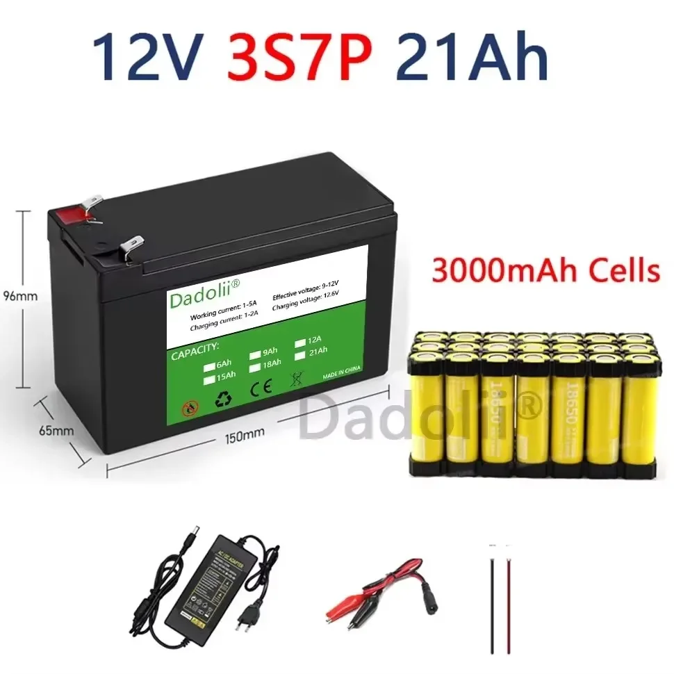 

New12v 18650 lithium-ion rechargeable battery pack 21Ah 30A solar built-in high current BMS electric vehicle battery