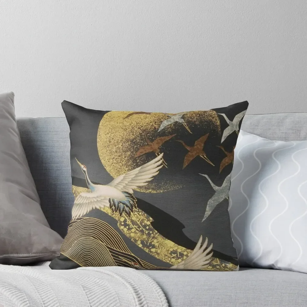 

Japanese Cranes flight to golden moon Throw Pillow Pillowcases Christmas Pillowcase Covers For Sofas pillow