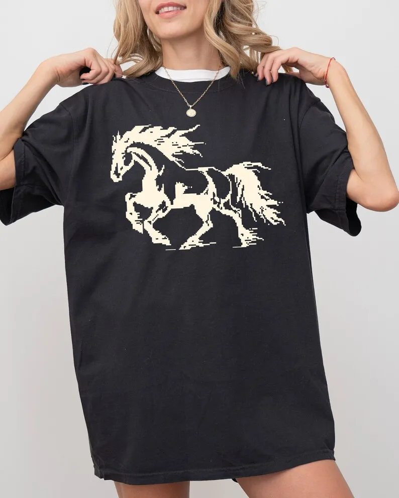 Retro Pixel Horse, 8-bit, Vintage, Pixelated, Aesthetic Shirt, Comfort Colors Tee