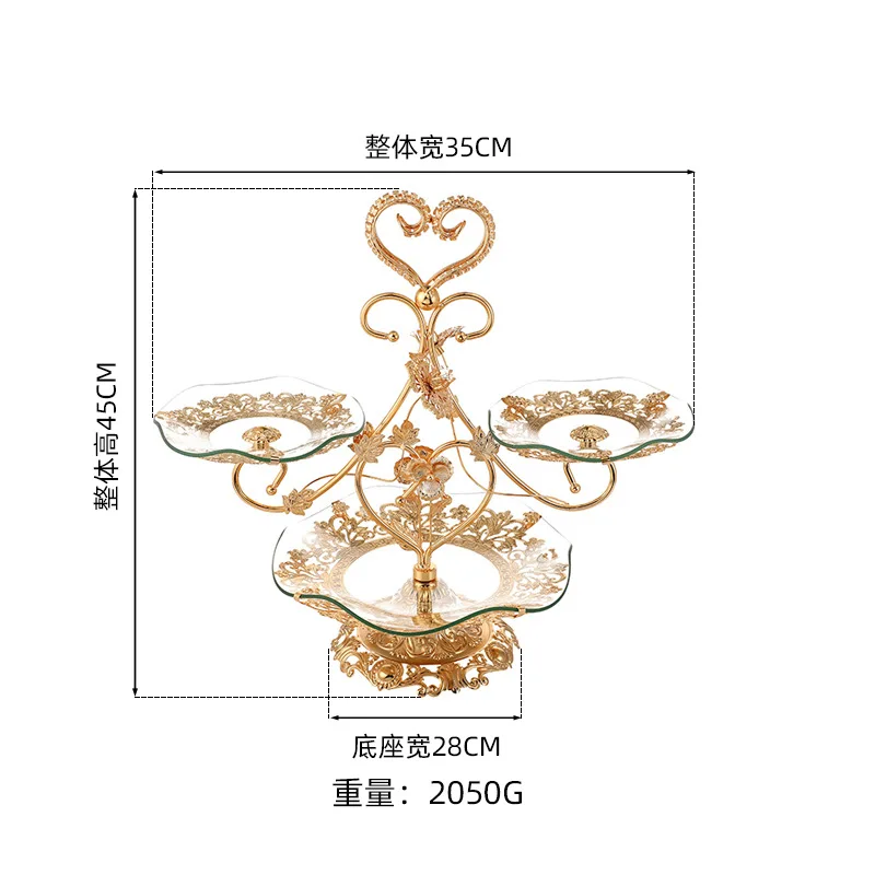 European luxury retro style fruit plate exquisite carved zinc alloy plate home banquet niche high-grade fruit plate