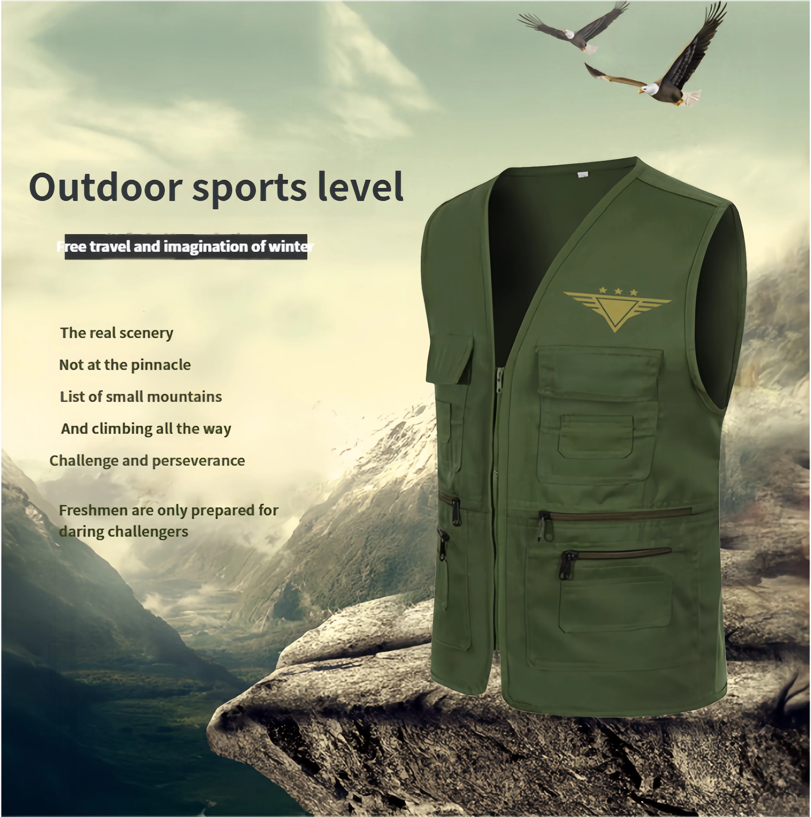 

2025 мужской однотонный дышащий жилет для рыбалки с несколькими карманами, уличная тактическая альпинистская спортивная куртка без рукавов