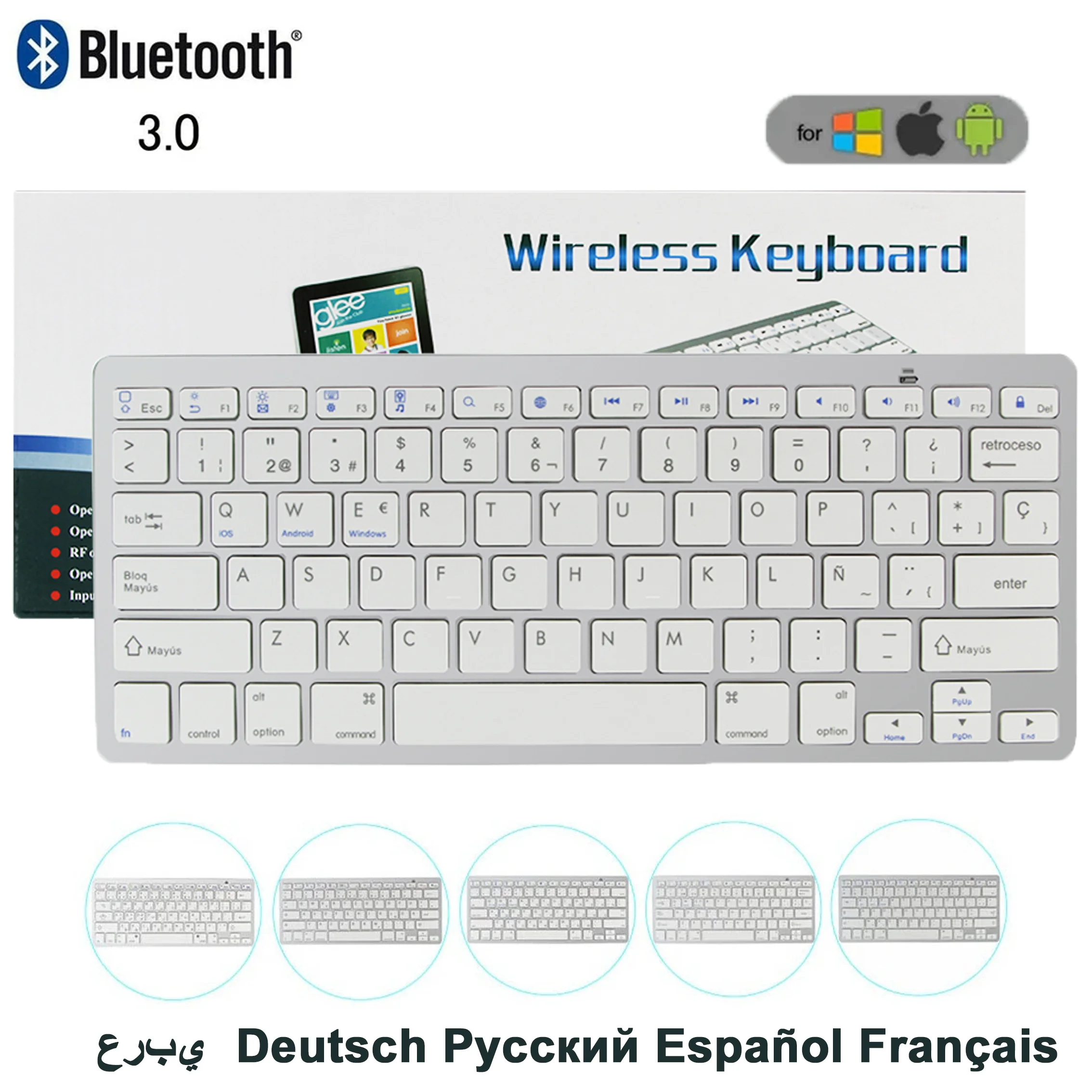 

Mini Bluetooth 3.0 Keyboard Slim English Russian French Spanish Japanese Arabic German Wireless Keyboard For Android Windows Mac