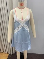 Robe Courte Sexy en Satin Bleu et Dentelle pour Femme, Bretelles Fines, Col en V, Découpes, Moulante, Robe de Plage d'Été, Vestidos 2026 6