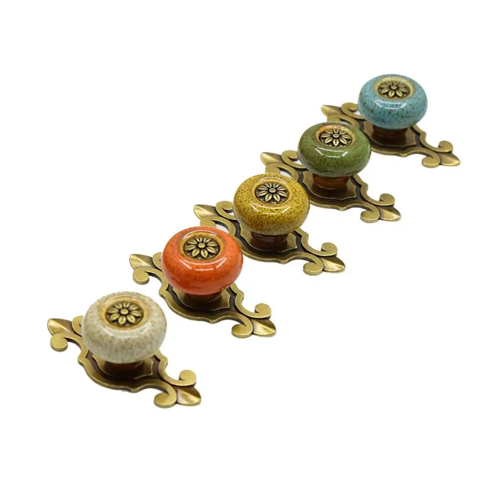 Fashion Zinc Alloy, Ceramics Cabinet Pull Single Hole Ethnic Style Furniture Handle Antique Bronze Door Knob Door