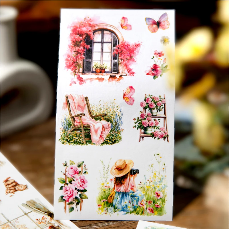 6 สไตล์ Living ภูมิทัศน์สติกเกอร์ Dual วัสดุสร้างสรรค์ตกแต่ง DIY คู่มือสมุดภาพกรอบรูปปิกนิกสติกเกอร์ท่องเที่ยว