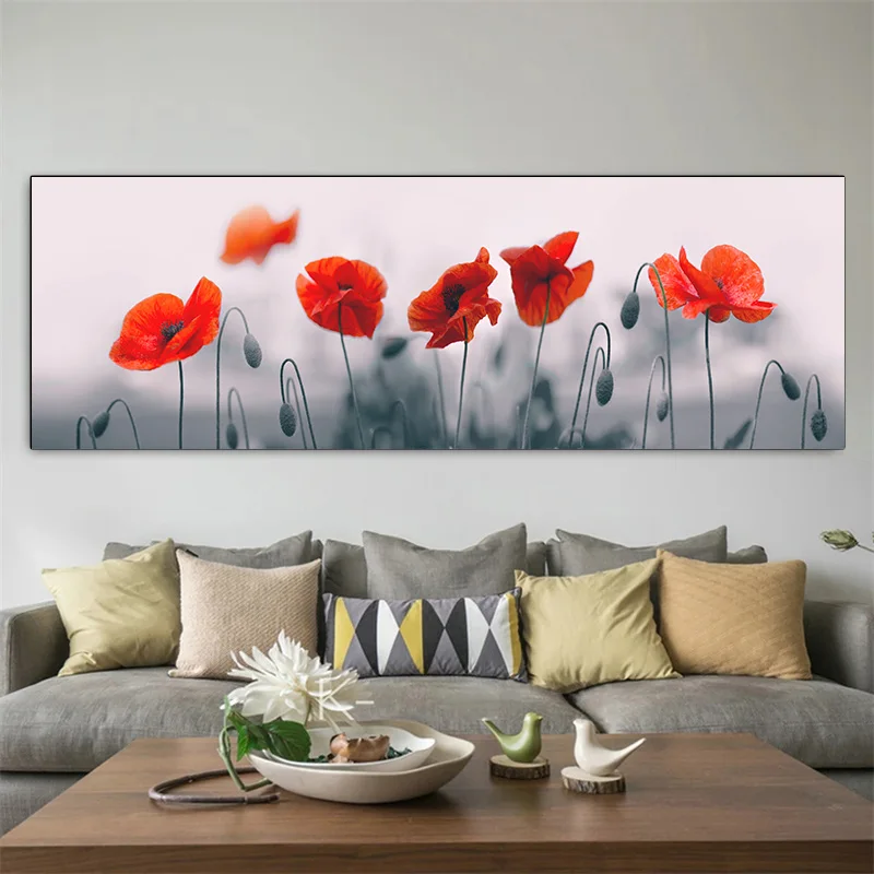 Landscape Black and White Red Poppy Canvas Painting Nature Posters and Prints Wall Art Pictures Living Room Home Decor No Frame
