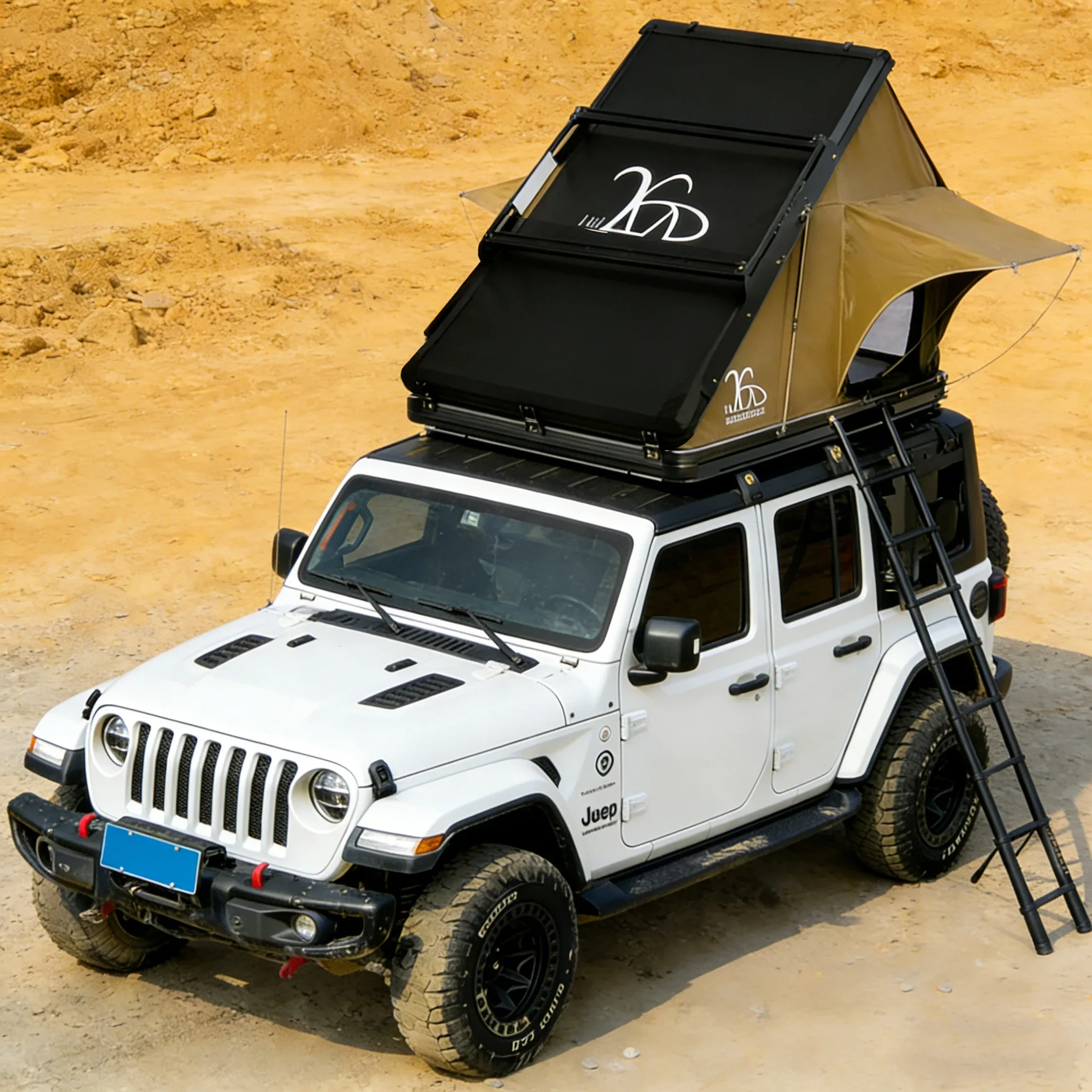 Tienda de campaña todoterreno con triángulo de tela caqui YOUNGHUNTER, RTT para acampar con colchón mejorado de 6,0 cm para aventuras al aire libre