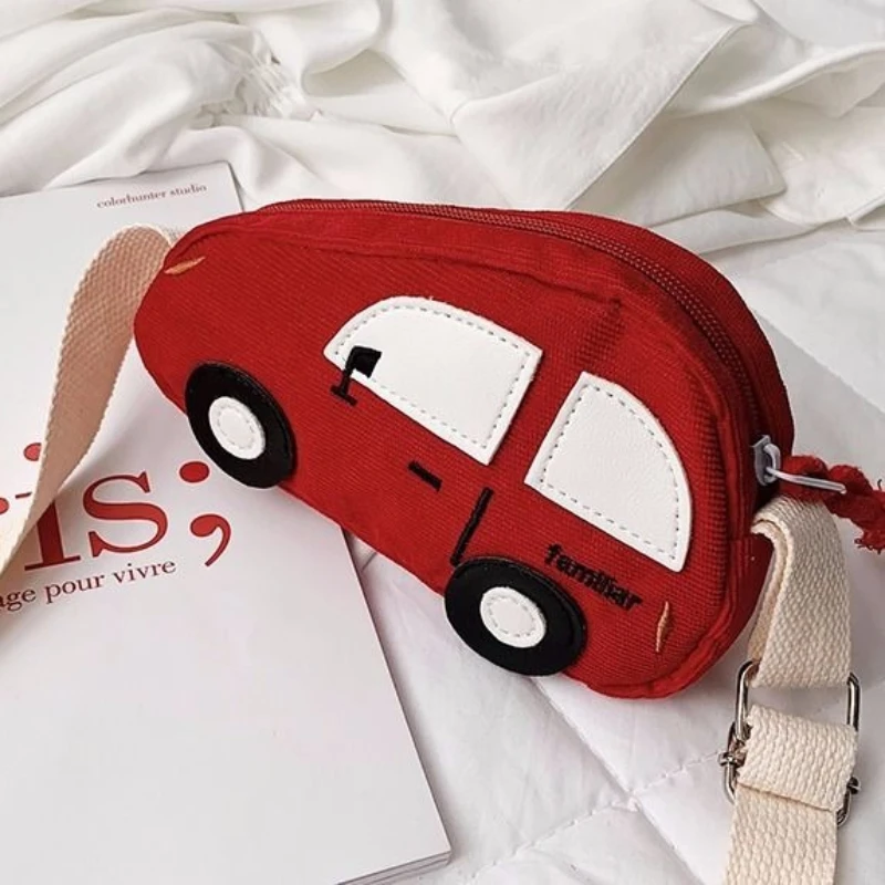 Red Yellow Blue Green Black Cartoon Car Shape Canvas Crossbody Bag Cute Mini Shoulder Purse Handbag  Phone for Kids Girls Boys