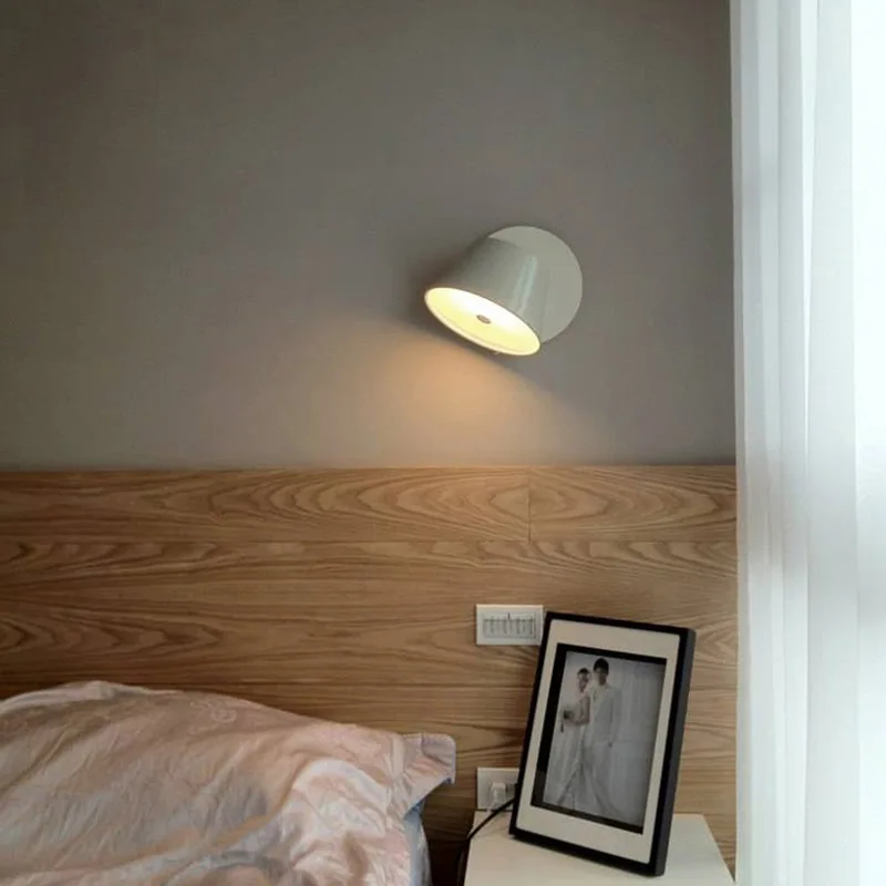 Bedroom bedside wall lamp Rotatable reading wall lamp Nordic creative drum lamp aisle