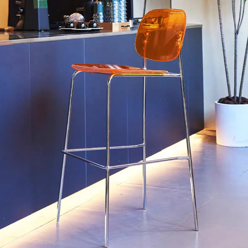 Clear Acrylic Bar Stool, Sleek Chrome Metal Frame Counter Stool, Modern Tall Bar Chair for Kitchen, Pub, Cafe Decor