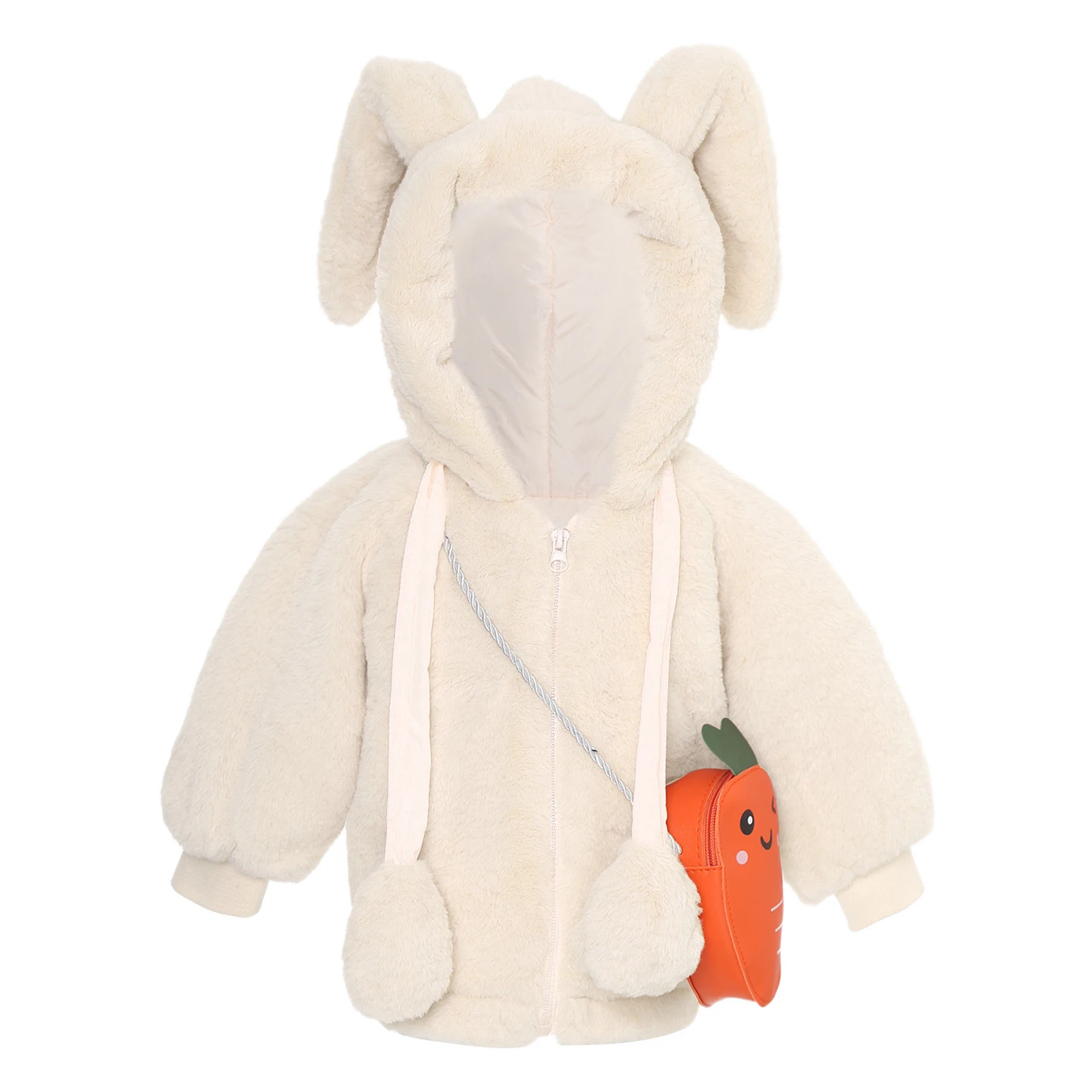 Toddler Baby Winter Clothes Warm Coats Jacket Long Sleeve Thicken Fuzzy Cute Rabbit Ears Hooded Outwear with Carrot Bag Snowsuit