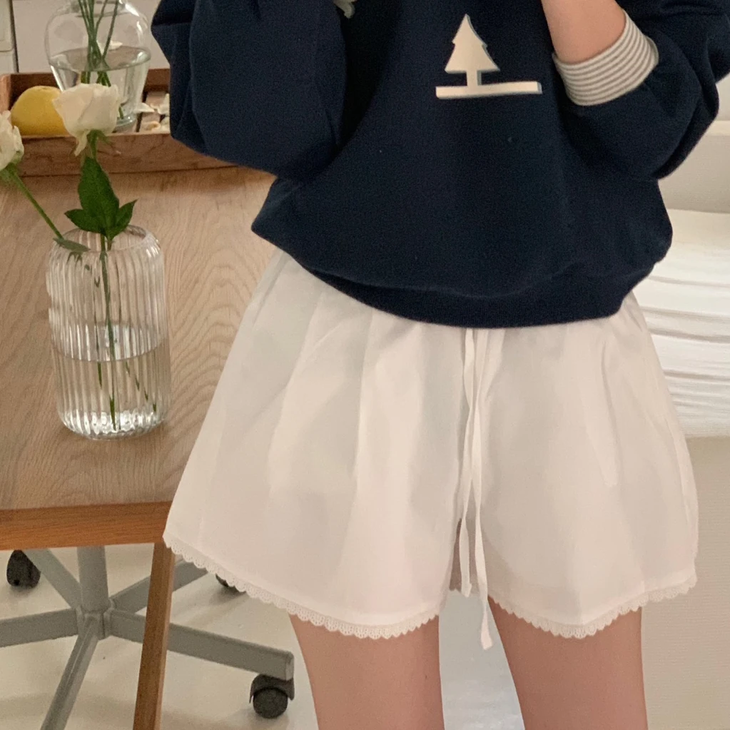 Casual Allentato Dstring Vita alta Svasato orts Colore puro Antietà Versatile Primavera Fre Bordered Pendolarismo Sle Donna...