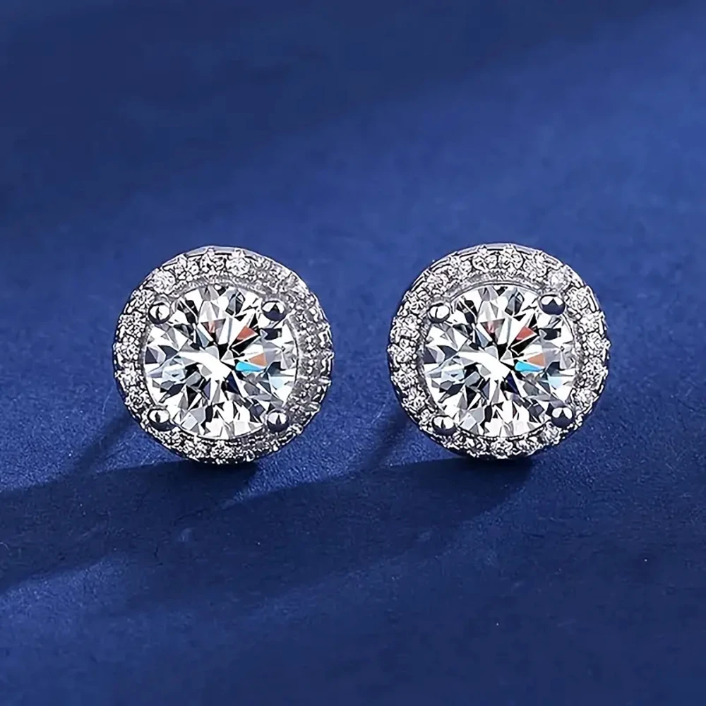 

Real 0.5CT D Color All Moissanite Round Earrings For Women 925 Sterling Silver Sparkling Stud Earring Fine Jewelry Ships From US