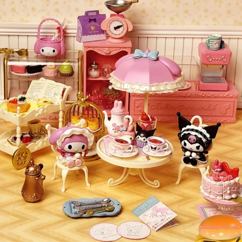 

Оригинальная миниатюрная сценка Re-Ment Sanrio My Melody And Kuromi's Sweet Tea Party, коллекционная модель Kawaii Girl, рождественские подарки, игрушка