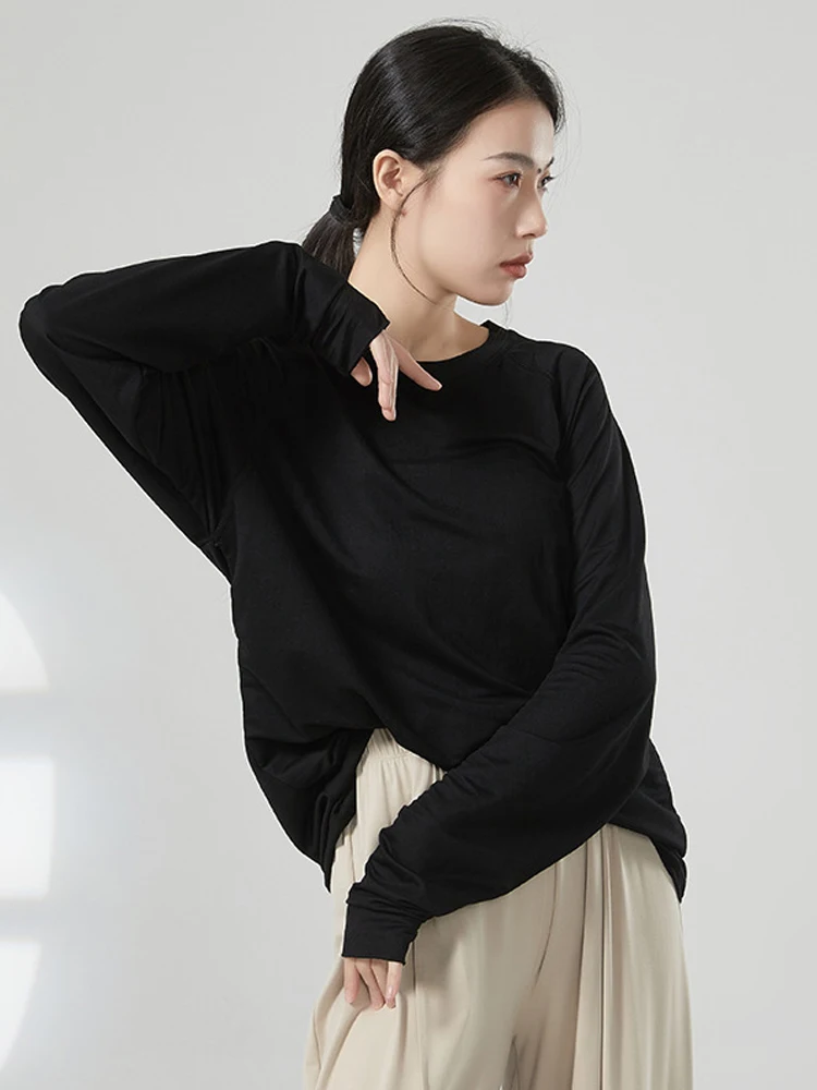 Women’s Loose Long Sleeve Dance T-Shirt Soft Breathable Yoga Shirt Classical Dance Training Workout Blouse Modern Dance Top