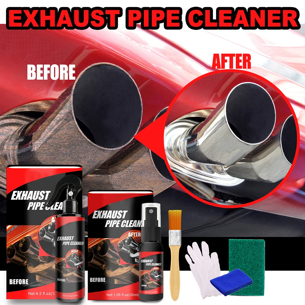 Car Exhaust Pipe Rust Remover com luvas de borracha e escova, Motocicleta Repair Maintenance Tool Set, 30 ml, 120ml