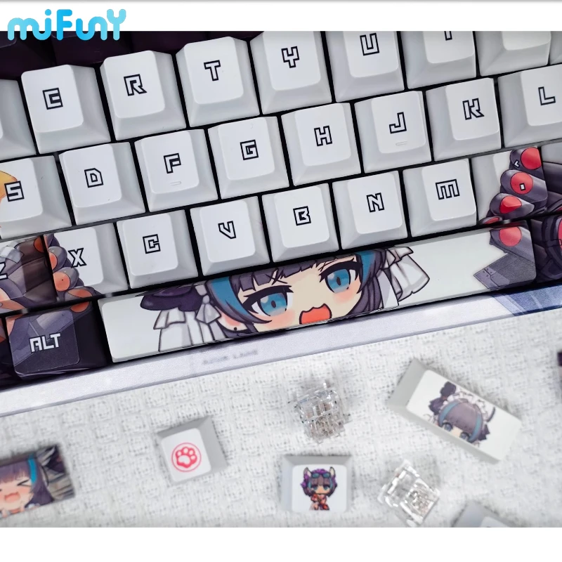 Imagem -03 - Mifuny Keycaps Anime Grupo Hms Cheshire Keyboard Key Bonito Pbt Cereja Perfil Gaming Key Caps para Acessórios de Teclado Mecânico