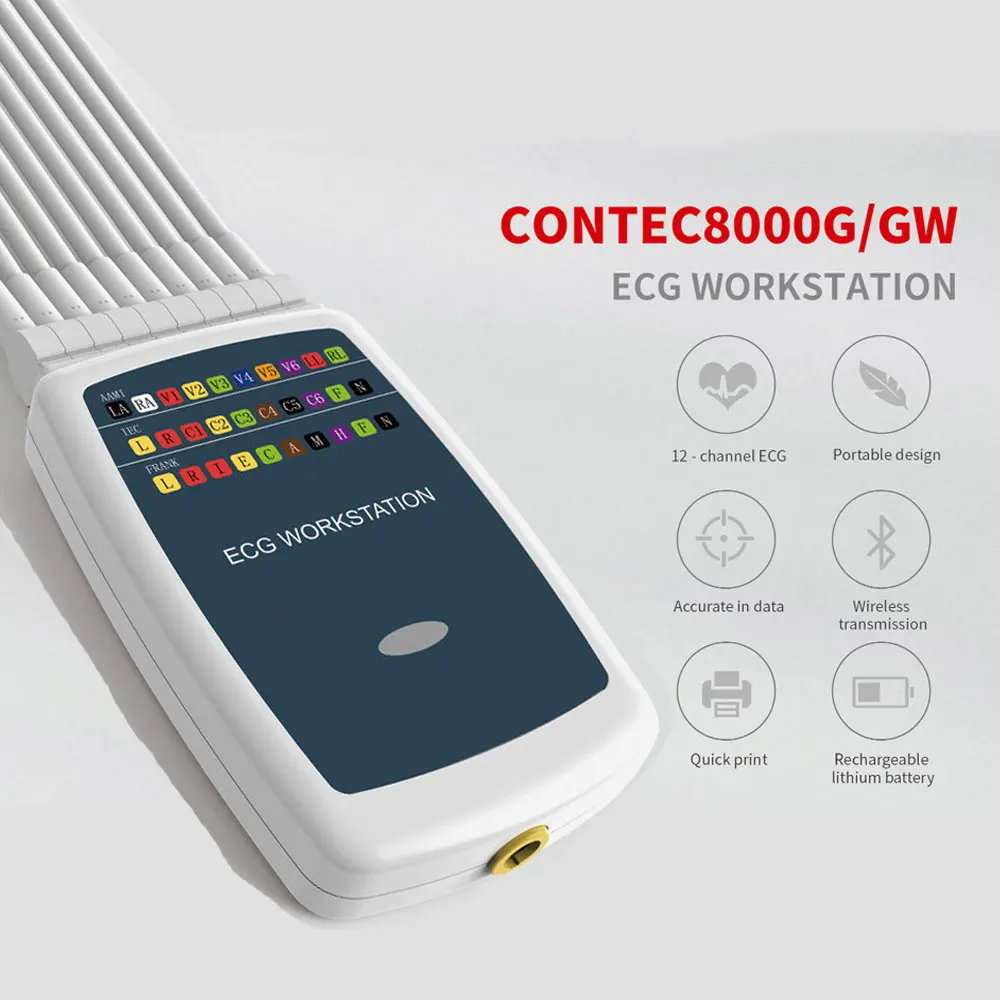 CONTEC8000G/GW  ECG/EKG Workstation System Portable Multi-function 12 Leads Resting ECG Machine Quick Print +Software