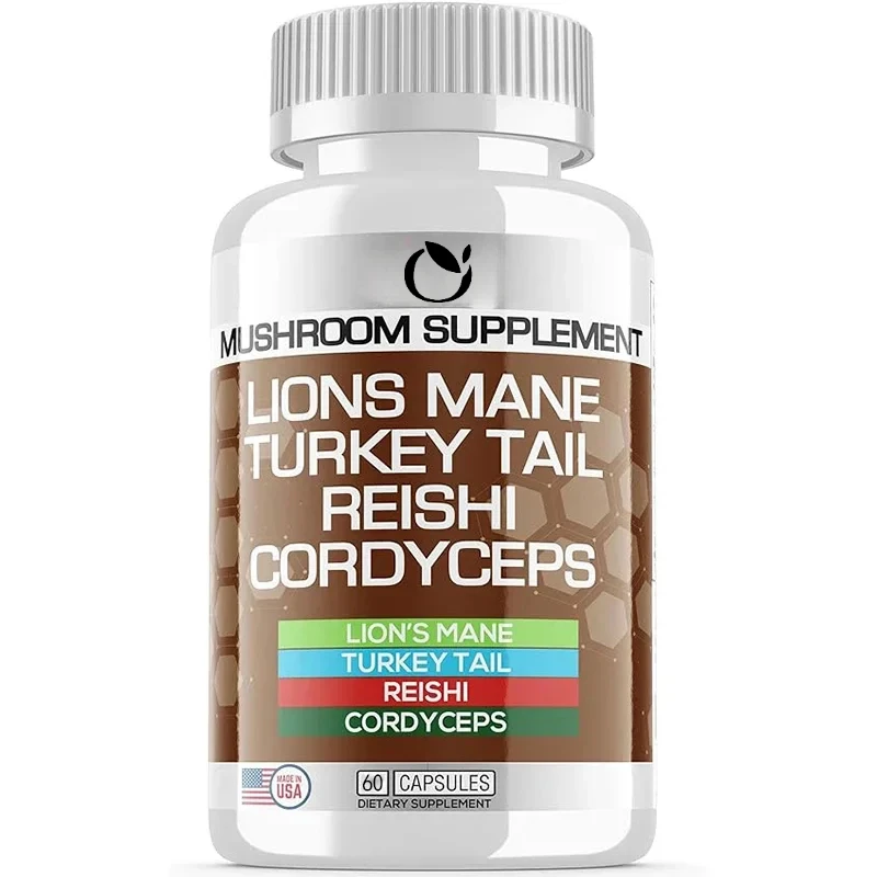 Lion Mane Supplement Turkey Tail Mushroom Capsules with Cordyceps Extract and Lingzhi Mushroom - Mushroom Gummies