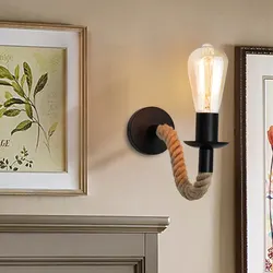 Retro Vintage Hemp Rope Wall Lamp E27 Wall Light 110V 220V Indoor Loft Outdoor Corridor Wall Lamp Industrial Sconce Bedside Lamp
