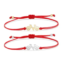 Gold-plated Stainless Steel Motorbike Charm Bracelet Women 2022 New Fashion Bicycle Bike Red String Adjustable Jewelry Present