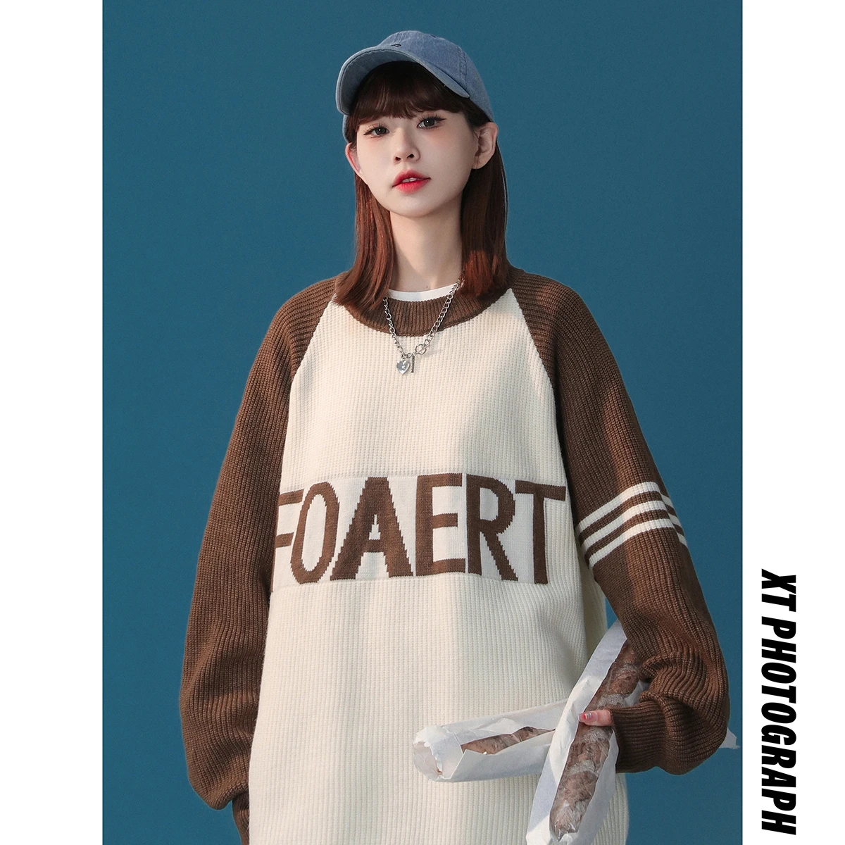 

Retro Color Blo Couple Knitwear round Ne Pullover Base irt Inner Wear Spring Autumn Sle Casual Loose Fit Long Sve
