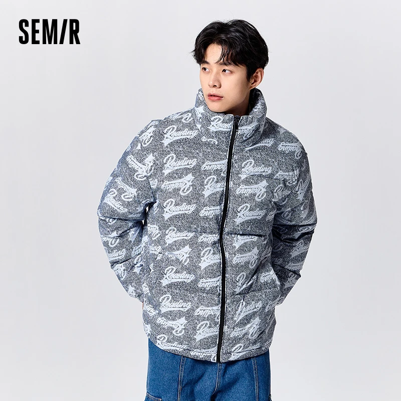 Semir Down Jacket Men 2024 New Winter Trendy Street Wind Flower Version Loose Stand Collar Coat