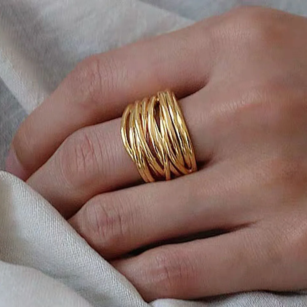 Pierścionek ze srebra próby 925 dla kobiet Fine Jewelry Finger Regulowany otwarty Vintage Modny złoty pierścionek Interwar na imprezę Prezent urodzinowy