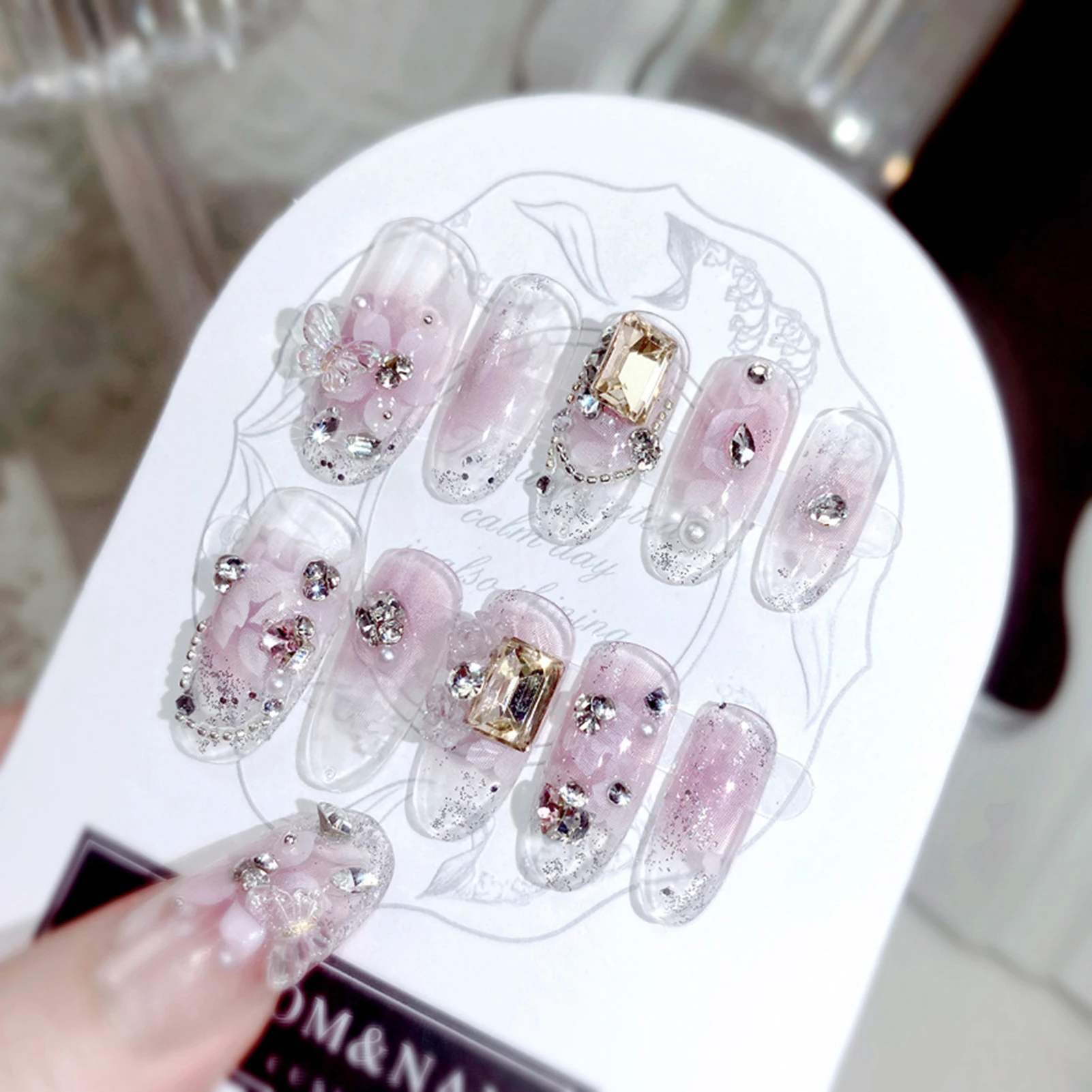 Fresh Style Clear Fake Nails with Blush Decor Natural-looking Easy to Take on and Apply for Manicure Lovers and Beauty Bloggers