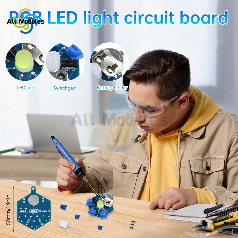 RGB LED Light Circuit Board Welding Practice DIY Electronic Beginner Learning Welding Fun DIY Kit for Student Laboratory
