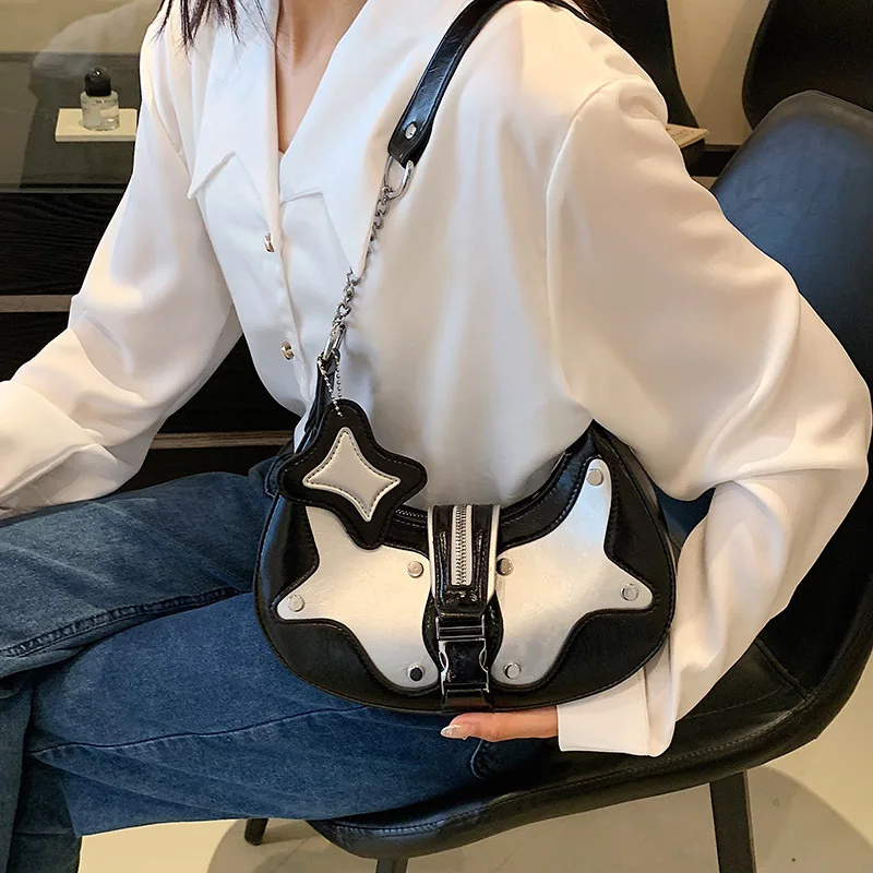 JulioFlorcer Punk Bag Gothic Tote Purse Y2K Cool Style Trendy Women Shoulder Hobo Bags Rock Fashion Girls Handbag