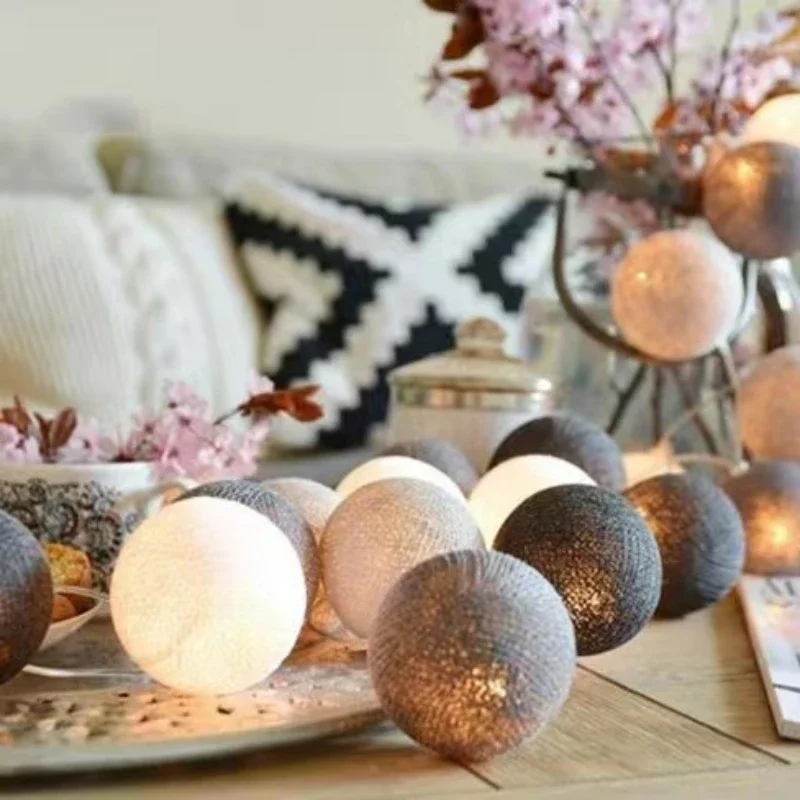 USB Colorfull Cotton Garland LED Balls Christmas String Holiday Lights for Home Decoration Wedding Fairy Bedroom Decor