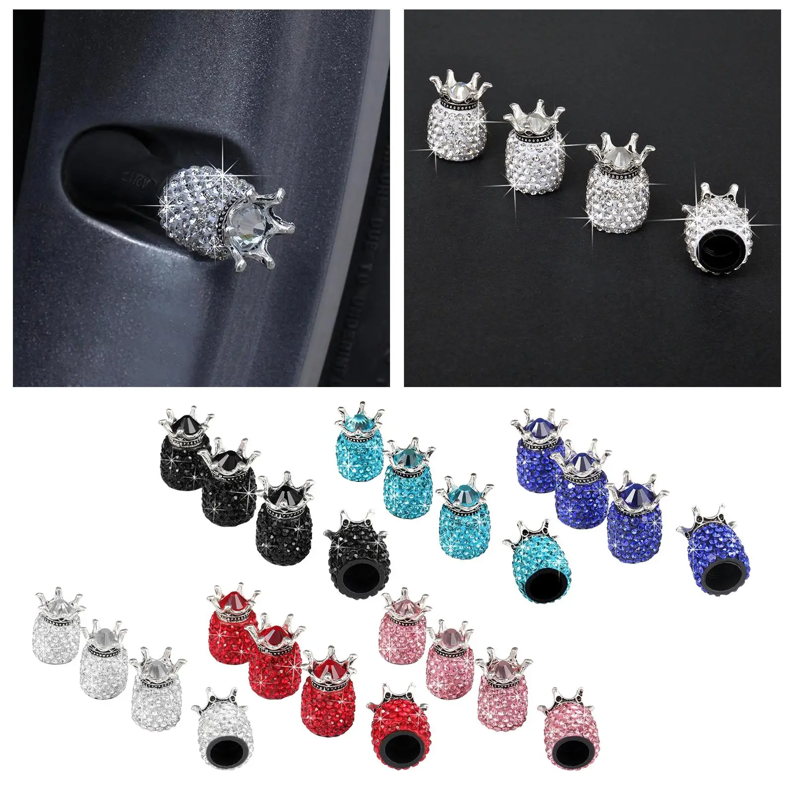 Tire Valve Caps Glitter Rhinestone Car Tire Cap 4 Pack Anti-rust Car Accessories for Cars Trucks Bikes Suvs