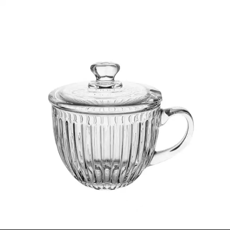 Heat-resistant Glass Cup with Lid and Spoon,Large Capacity,Office Bubble Tea,Oatmeal Coffee, Breakfast Milk Cup, Lead-free Craft