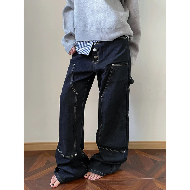 

ZHIZOU Women's Black Baggy Y2k Jeans Harajuku Vintage Denim Trousers Streetwear Japanese 2000s Style Oversize Jean Pants Clothes