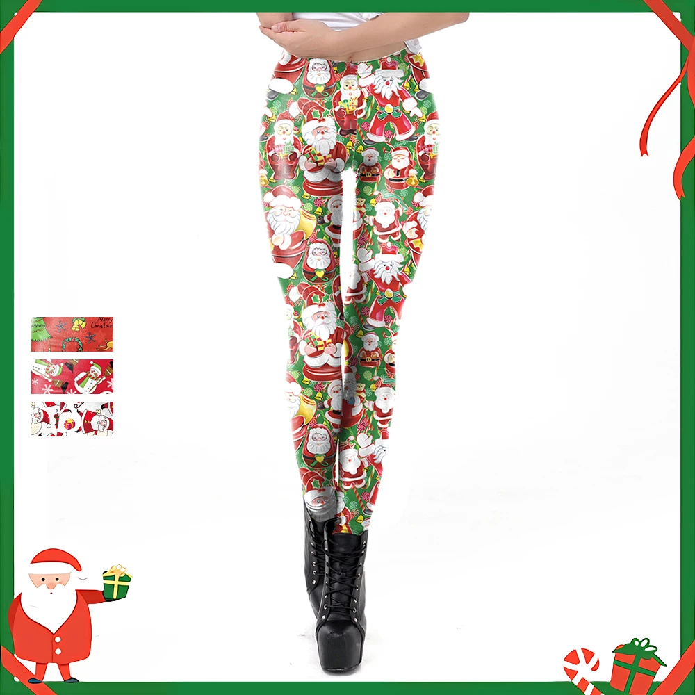 Zawaland-Leggings de Noël College Père Noël pour femmes, collants élastiques, pantalons de fête, mince, dessin animé drôle