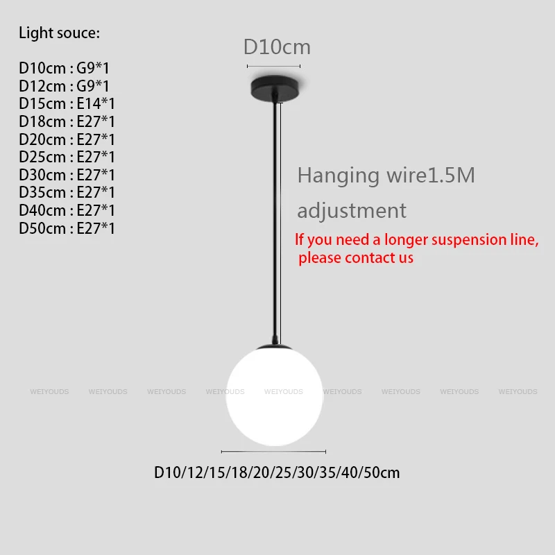 Witte ronde glazen bol hanglamp, bar restaurant winkel decoratieve licht, studeerkamer slaapkamer licht, bar bureaulamp