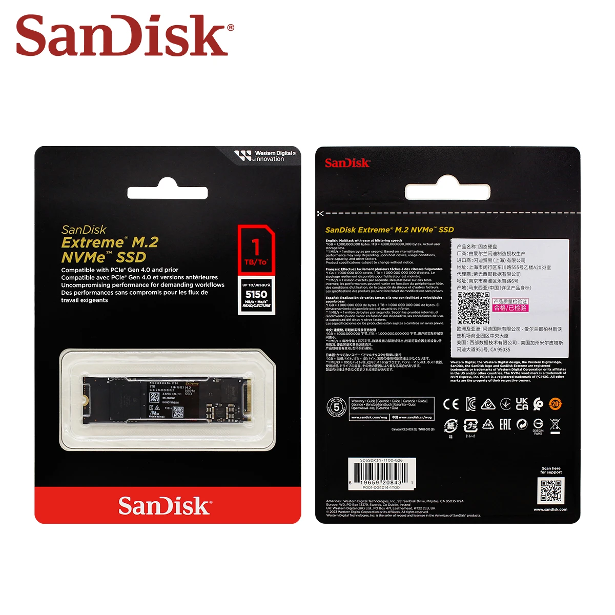 SanDisk Extreme M.2 NVMe SSD PCIe4.0 disco rigido interno 500GB 1TB 2TB M.2 2280 PCIe Gen3x4 unità a stato solido per Desktop portatile