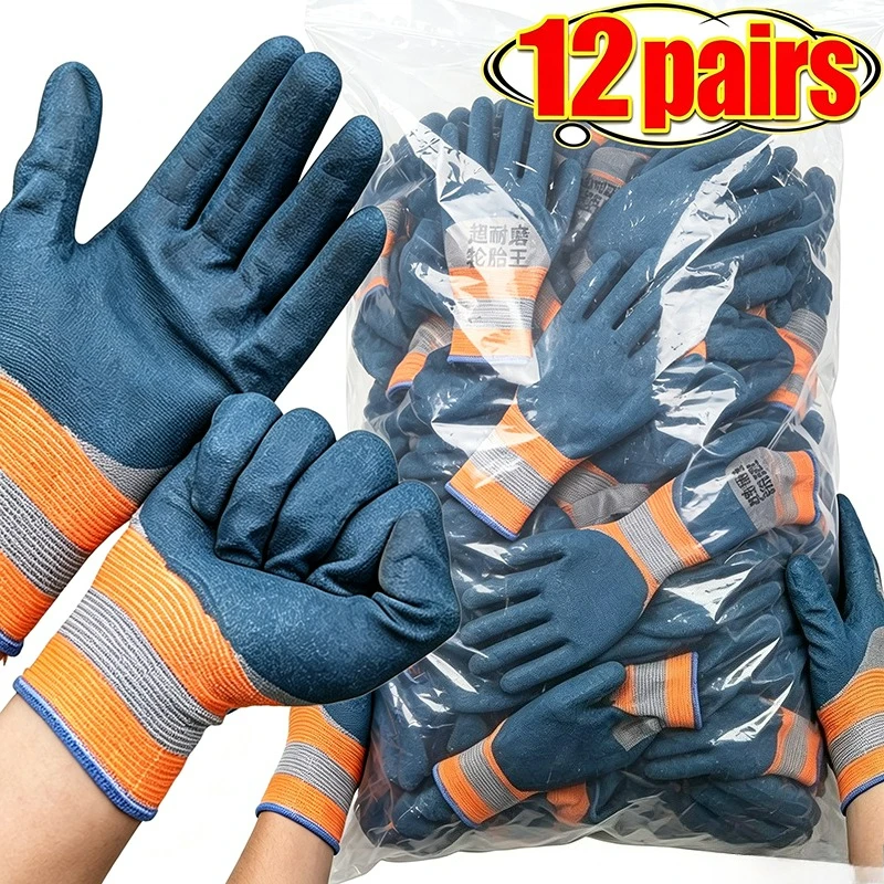 Blue Non-Slip Work Gloves Glued Coated Wear Resistant Protective Safety Gloves for Construction Gardening Industrial Use