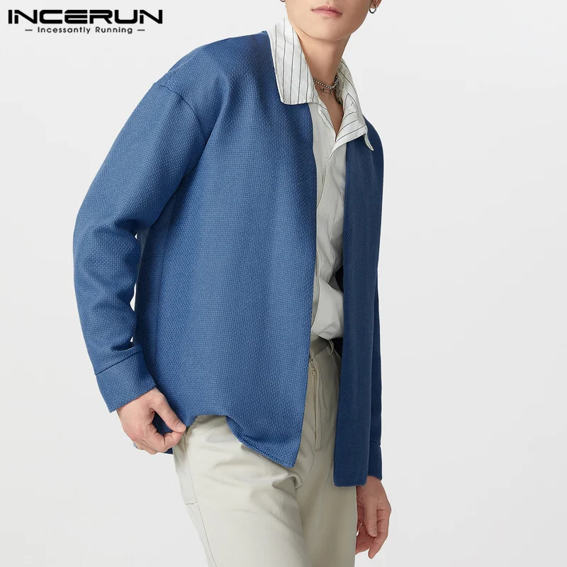 

INCERUN Men Jackets Solid Color V Neck Long Sleeve Open Stitch Male Coats Outerwear Streetwear Autumn New Style Fashion Jackets
