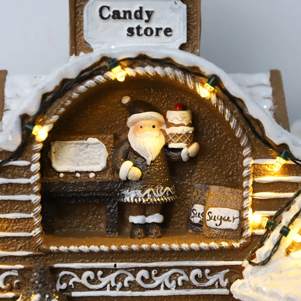 Christmas gingerbread luminous candy house carousel music box figurine